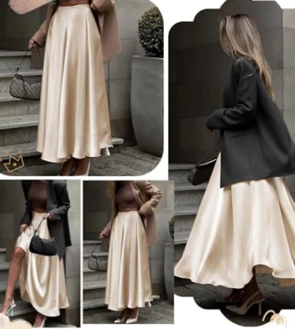 VTG Black Tie Oleg Cassini Maxi Beige Tan Satin 8